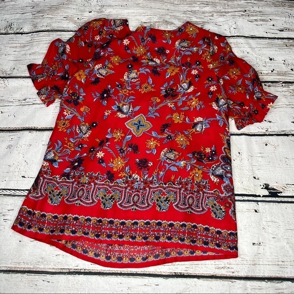 Lucky Brand Floral Printed Short Sleeve Blouse Size S - Picture 10 of 10